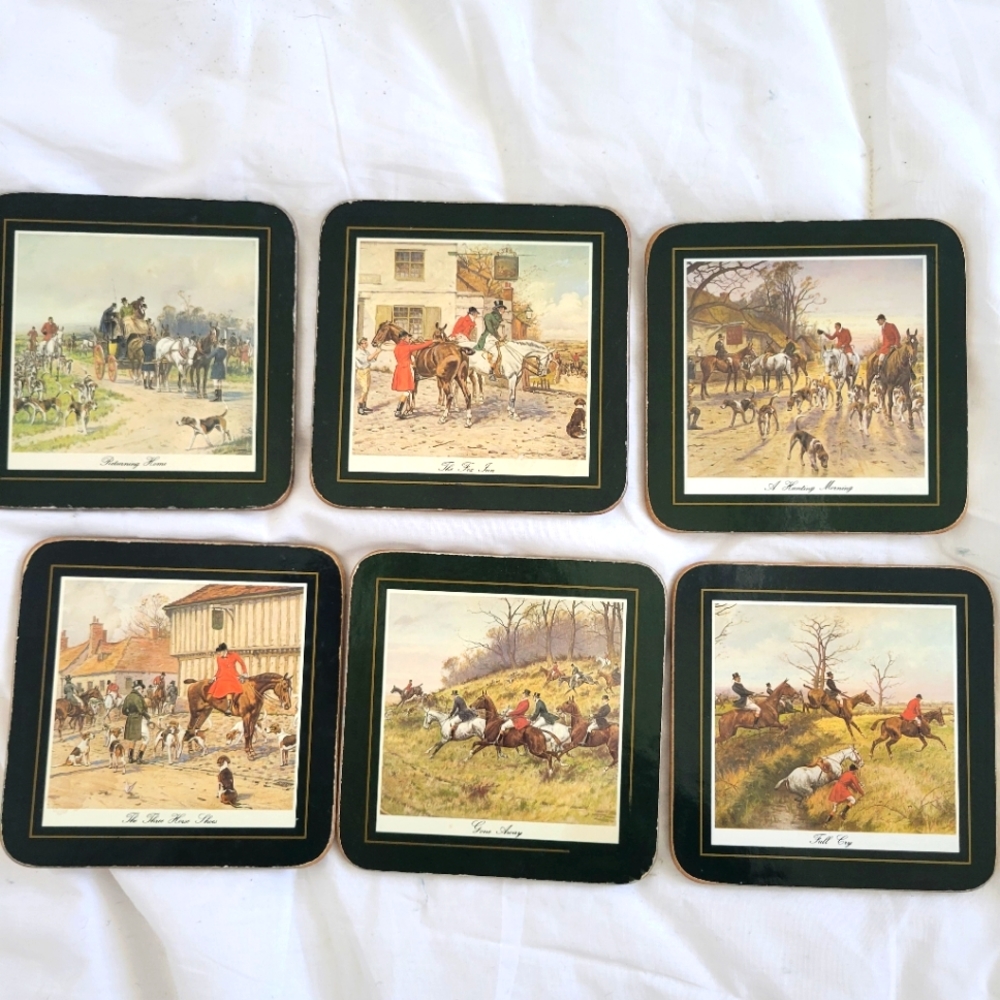 Traditional Equestrian Chic decorative corkboard coasters hunter Green gold trim